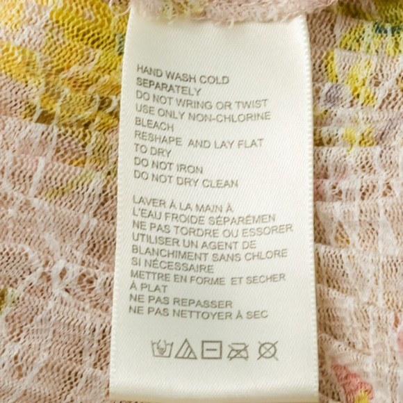 Free People Size Medium M Pink Angelina Lace Mesh Floral Print Long Sleeve Top - Picture 5 of 7